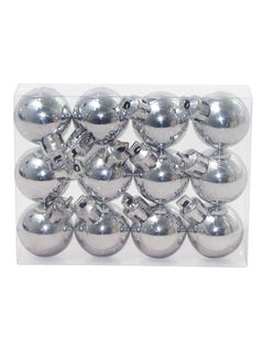 Buy Set Of 12 Shiny Christmas Balls Silver 3centimeter in UAE