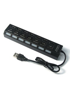 Buy 7-Port LED USB 2.0 Hub Adapter With Switch Black in Saudi Arabia