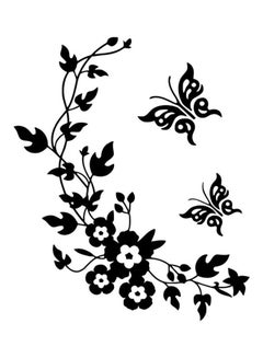 Buy Butterfly And Flower Design Removable Wall Sticker Black in Saudi Arabia