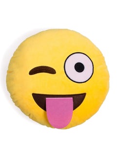 Buy Wink Emoticon Cushion Cotton Yellow/Brown 15x8centimeter in Saudi Arabia