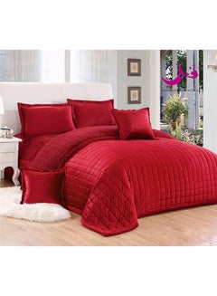 Buy 6-Piece Winter Fur Comforter Set Velvet Red in UAE