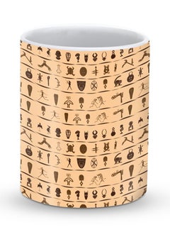 Buy Premium Tribal Hieroglyphics Designer Mug Beige/Brown 325ml in UAE