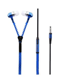 Buy In-Ear Zip Zipper Style Hands Free Headphone With Mic Blue in UAE
