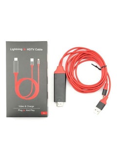Buy Lightning To HDMI HDTV Converter Adapter With Video USB Charging Cable Red in Egypt