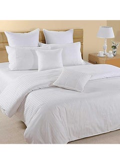 Buy Striped King Size Duvet Cover Cotton White 245x265cm in UAE