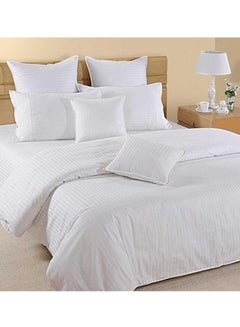 Buy Hotel Linen Striped Duvet Cover Cotton White Queen 245x245 centimeter in UAE