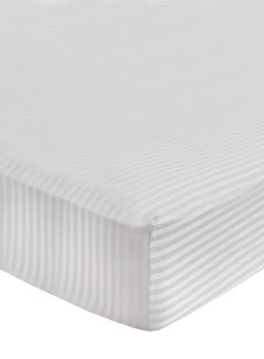 Buy 3-Piece Hotel Linen Fitted Striped Bed Sheet Cotton White Queen 180x200x30 centimeter in UAE