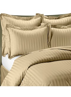 Buy 3-Piece 300TC Satin Stripe Bed Sheet With Pillow Case Set Cotton Brown Double in Saudi Arabia