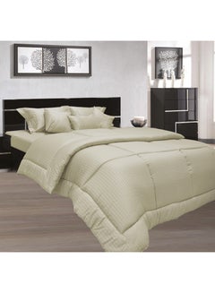 Buy 250-Thread Count Stripe Sateen Single Size Duvet Cover Cotton Stone in UAE