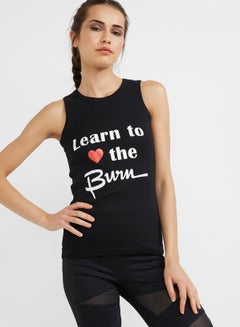 Buy Sleeveless Slogan Tank Top Black in UAE