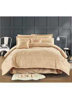 Buy 12-Piece Embrace Comforter Set Microfiber Beige King in UAE