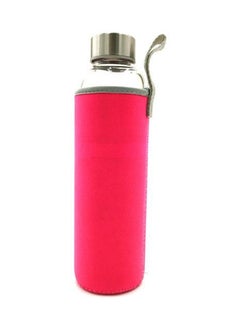 Buy Borosilicate Glass Water Bottle With Lid Pink 500ml in UAE