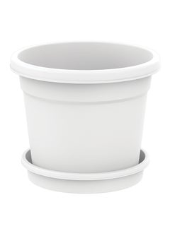 اشتري 12" Round Flowerpot with Tray White في السعودية