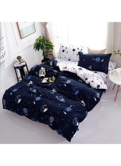 Buy 4-Piece Stars In Galaxy Printed Duvet Cover Set Cotton Dark Blue/White Single in UAE