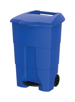 Buy 100-Liter Step-On Waste Bin With Pedal And Wheels Blue in UAE