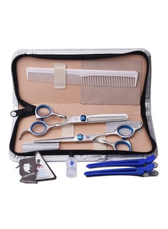 Buy Flat Teeth Blade Scissor Set Silver/Blue in Saudi Arabia