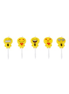 Buy 5-Piece Funny Cartoon Birthday Cake Candle Set Yellow/White in UAE