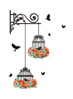 Buy Decorative Removable Birdcage Background Painting Wall Stickers Multicolour 76x56cm in UAE