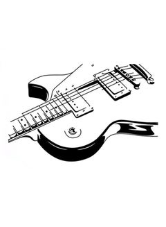 Buy Music Instrument Guitar Wall Sticker Black in Saudi Arabia