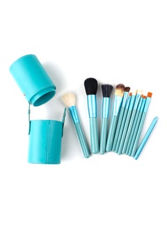 Buy 12-Piece Professional Makeup Brush Set With Cup Holder Blue in Saudi Arabia