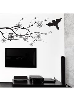 Buy Floral Vines With Beautiful Bird Wall Decal Black 60x125cm in UAE