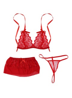 Buy Women Lingerie Lace Bra Underwear Set Night Attraction Sleepwear Red in UAE