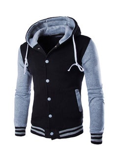 Buy Hooded Baseball Jacket Grey/Black in UAE
