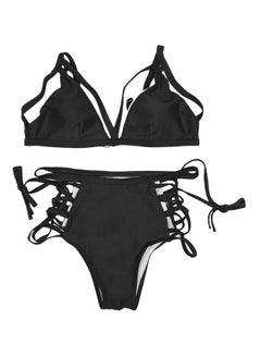 Buy Women Bikini Fashionable Solid Color High Waist Lady Swimwear Swimsuits Black in Saudi Arabia