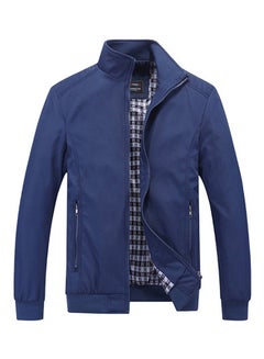 Buy Stand-up Collar Long Sleeve Blouson Jacket Blue in UAE