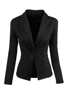Buy Single Breasted Long Sleeves Outerwear Jacket Black in UAE