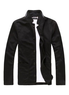 Buy Knitted Collar Korean Style Long Sleeve Outwear Coat Black in UAE