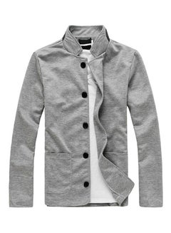 Buy Knitted Collar Korean Style Long Sleeve Outwear Coat Light Grey in Saudi Arabia