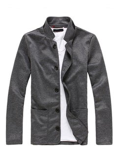 Buy Knitted Collar Korean Style Long Sleeve Outwear Coat Dark Grey in UAE