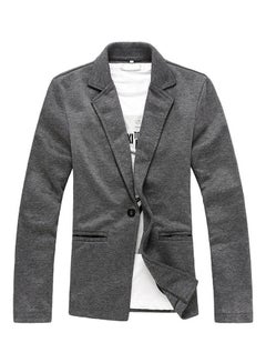Buy Knitted Ultra-Slim Long Sleeve Blazer Dark Grey in UAE