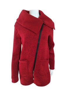 اشتري معطف خارجي بأكمام طويلة وسترة جانبية وقبّة مطوية للخارج أحمر في الامارات