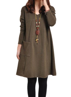 Buy Long Sleeve Midi Shift Dress Coffee in Saudi Arabia