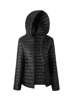 Buy Hooded Long Sleeved Puffer Jacket Black in UAE