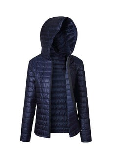 Buy Hooded Long Sleeved Puffer Jacket Dark Blue in UAE