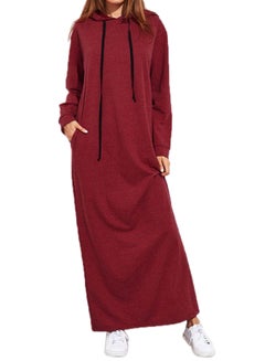 Buy Long Sleeves Ankle-length Hooded Pullover Wine Red in Saudi Arabia