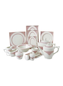 Buy 89-Piece Square Shape Dinnerware Set White/Pink in Saudi Arabia