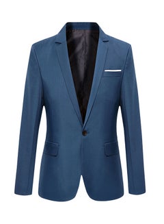 Buy Slim Fit Long Sleeve Suit Blazer Deep Blue in Saudi Arabia