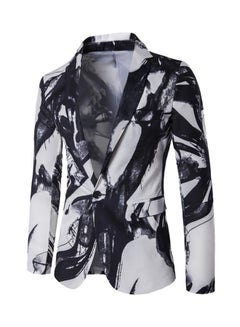 Buy Painting One Button Long Sleeve Blazer White/Black in UAE