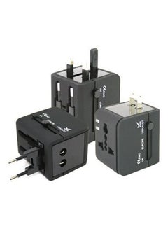 Buy Universal Travel Adapter Charger With 2 Port Black in UAE