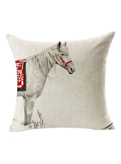 Buy White Horse Printed Throw Pillow Case Cushion Cover Beige 45 x 45cm in Saudi Arabia