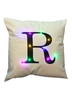 Buy LED Light Up Letter R Print Throw Pillow Cover White 45x45centimeter in UAE