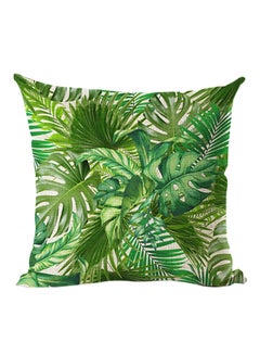 Buy Tropical Plant leaves Printed Cushion Cover Green/White 45x45centimeter in Saudi Arabia