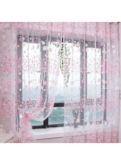 Buy Floral Voile Window Door Curtain Pink 100x200centimeter in Saudi Arabia