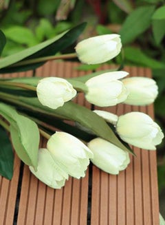 Buy 9 Heads Artificial Tulip Silk Flower Bouquet White/Green 38centimeter in Egypt