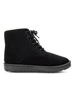 Buy Lace-Up Ankle Length Snow Boots Black in UAE
