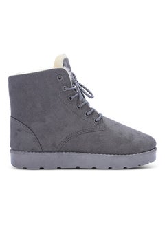 Buy Lace-Up Ankle Length Snow Boots Grey in UAE